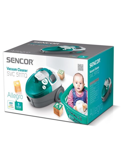 Прахосмукачка без торба SENCOR SVC 511TQ-EUE2, 890W ECO, Зелен/Сив - Код G5500