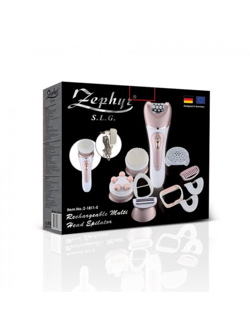 Epilator fără fir ZEPHYR ZP 1811 E, 4în1, 4 capete, 6 accesorii, 2 viteze, rezistent la apă, roz/alb - Cod G8219