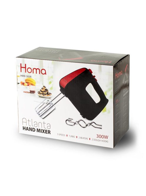 Ръчен миксер Homa HMX-305R Atlanta, 300W, 5 скорости, Черен/Червен - Код G8860